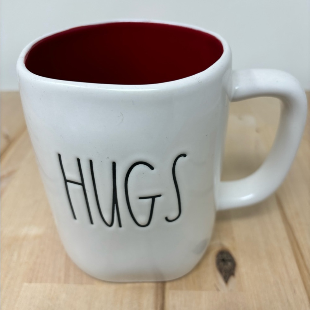 Rae Dunn HUG KISSES Mug Ceramic Double Sided with Black Lettering New